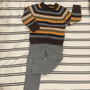 Striped Sweater and Gray Pants Set